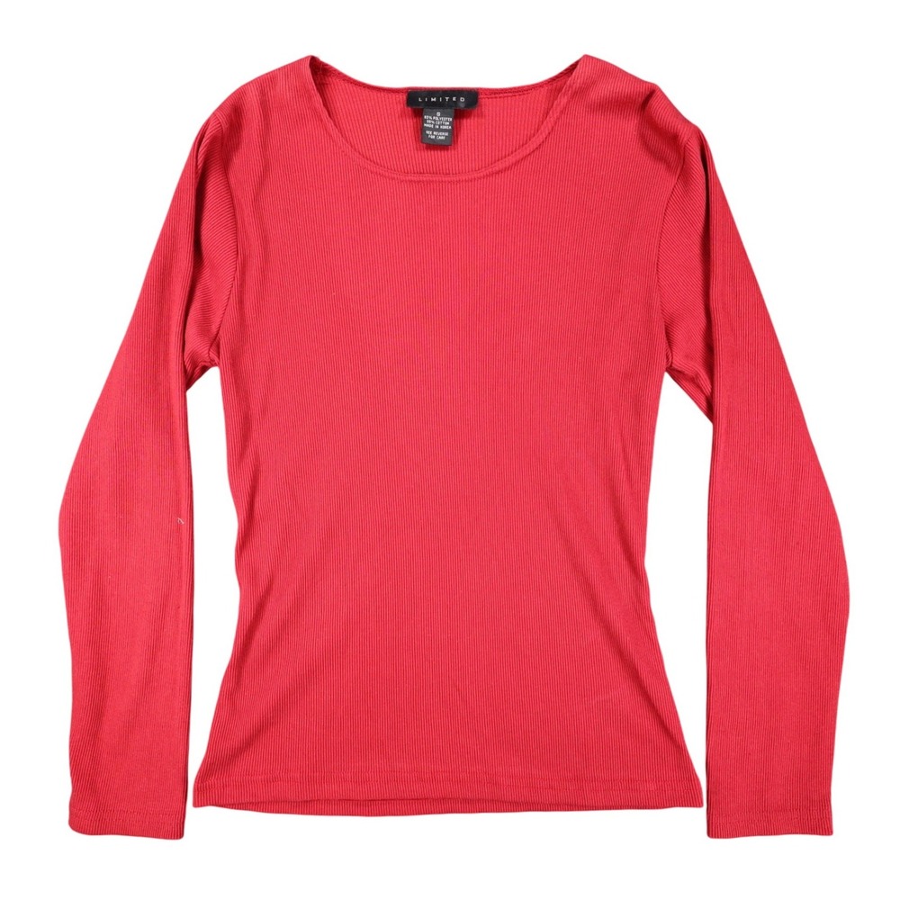 Limited Top Womens Small Vintage 90s Red Ribbed Long Sleeve Crew Neck Shirt
